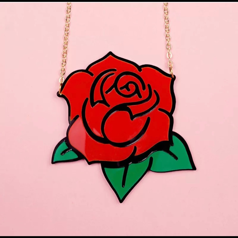 Rose Acrylic Necklace with Gold plated chain